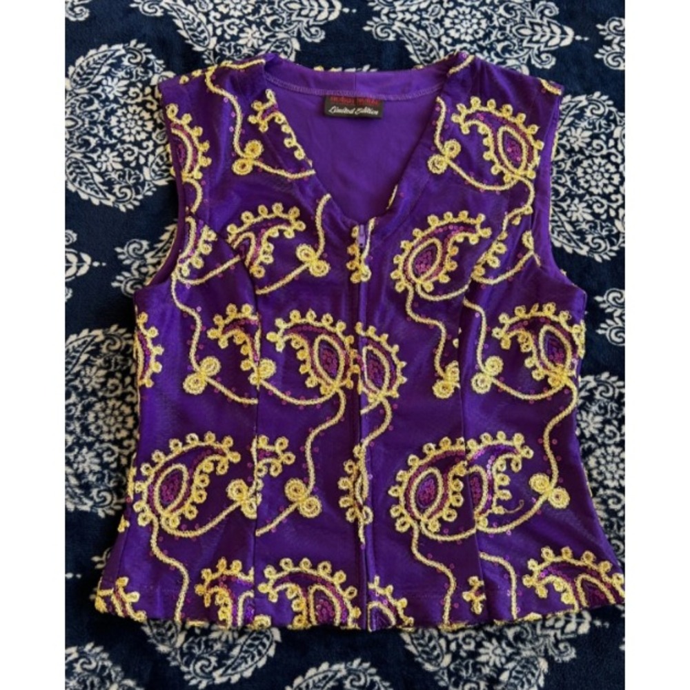 Vintage Hobby Horse Embellished Lariat Western Rodeo Vest Purple (2604-10) SMALL